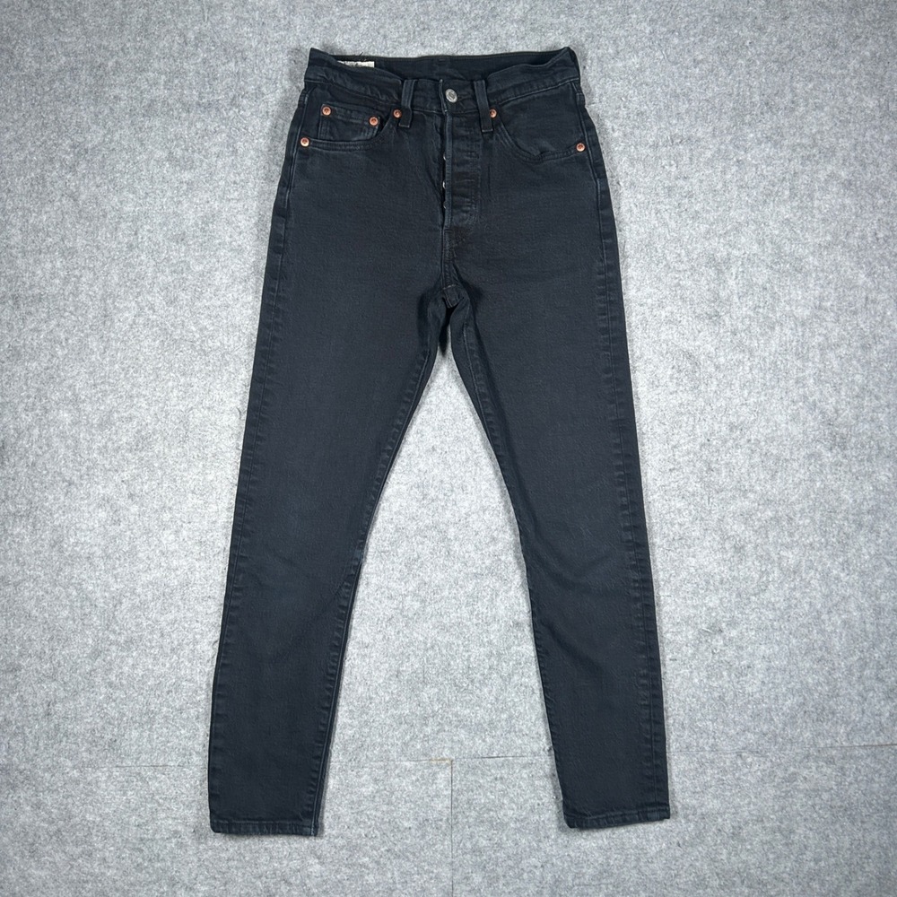 Levi's 501 Denim Jeans Women 24x28 Black Skinny‎ High Rise Stretch Casual